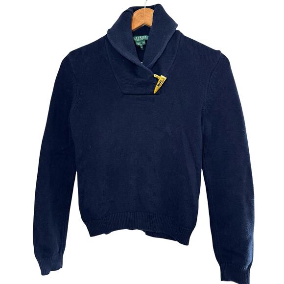 Lauren Ralph Lauren Navy Blue Sweater Size Petite Small Gold Nautical Coastal - Picture 1 of 6